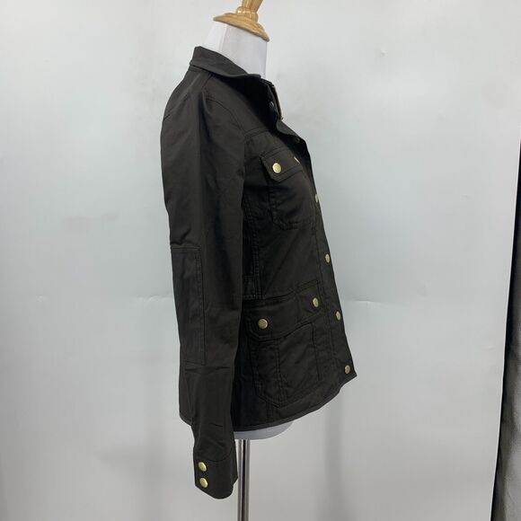 J Crew Jacket Womens PXXS Petite The Downtown Field Resin Coated Canvas Zip Snap - Picture 4 of 16